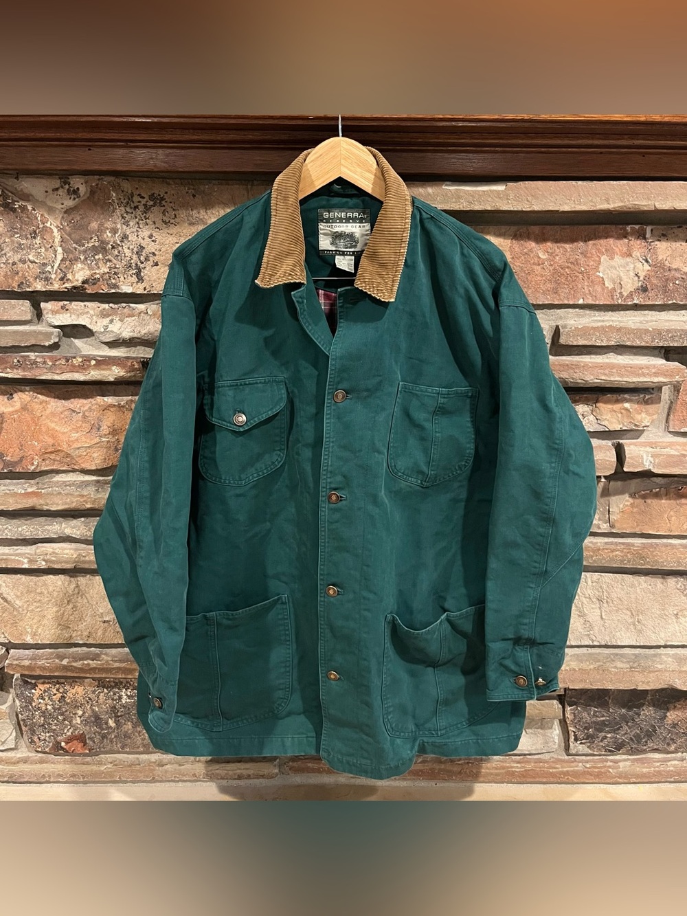 Vintage 90s Generra Reserve Forest Green Canvas Work Jacket with Corduroy Collar